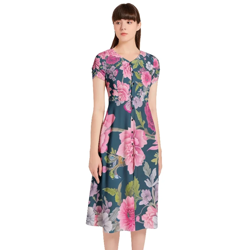 Uncluttered elegancePuff Sleeve Button Through Dress