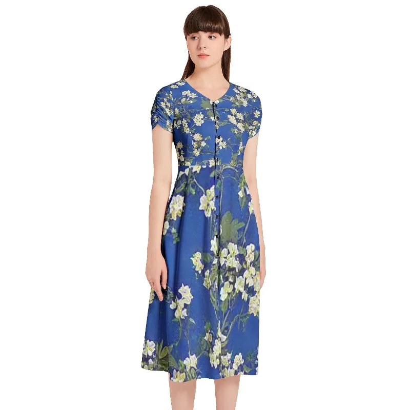 Smooth silhouettePuff Sleeve Button Through Dress