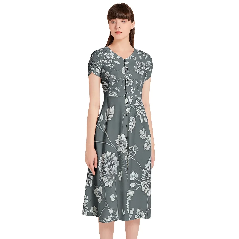 Tastefully tailoredPuff Sleeve Button Through Dress