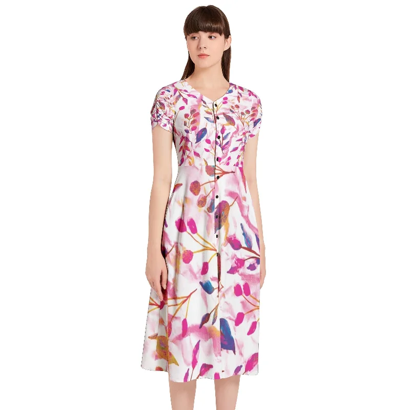 Elegant simplicityPuff Sleeve Button Through Dress