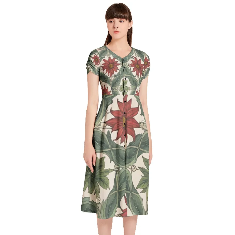 Earth-tone beautyPuff Sleeve Button Through Dress