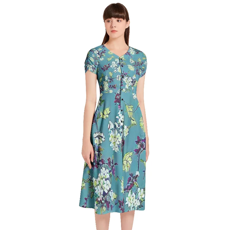 Daring yet classyPuff Sleeve Button Through Dress