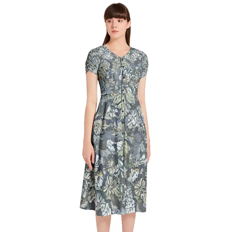 Red-carpet-readyPuff Sleeve Button Through Dress