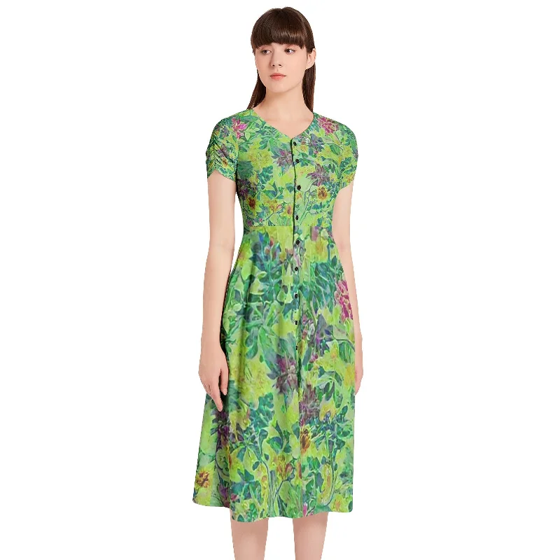 Alluring silhouettePuff Sleeve Button Through Dress