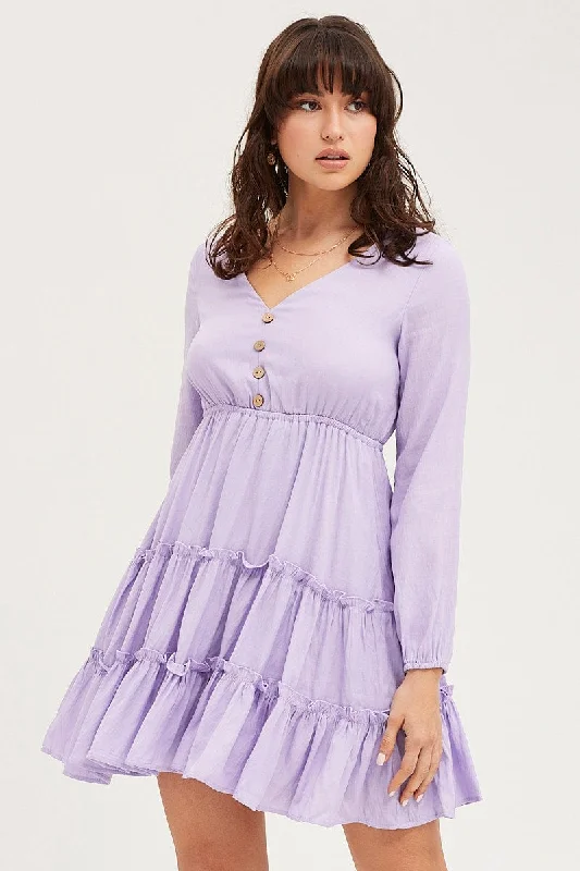 Island elegancePurple Skater Dress Long Sleeve