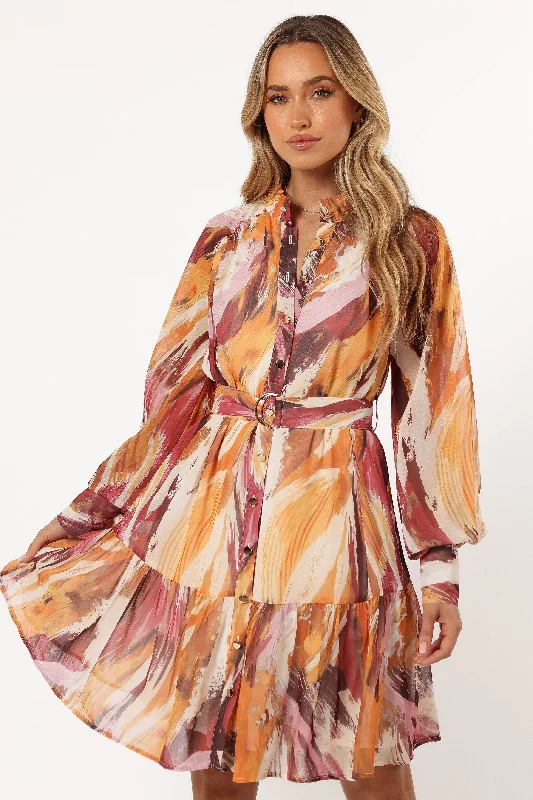 ChicQuinn Long Sleeve Mini Dress - Warm Multi