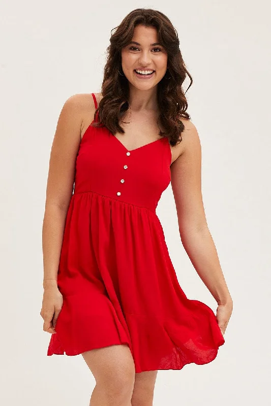 80s-inspiredRed Chiffon Skater Dress