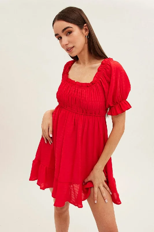 Underground-chicRed Gathered Bust Skater Dress