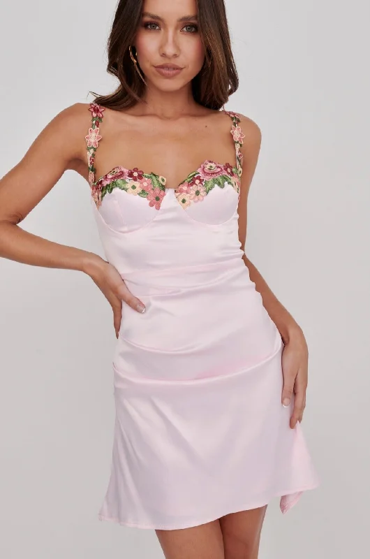 80s-inspiredRose Garden Floral Applique Pleat Mini Dress Pink