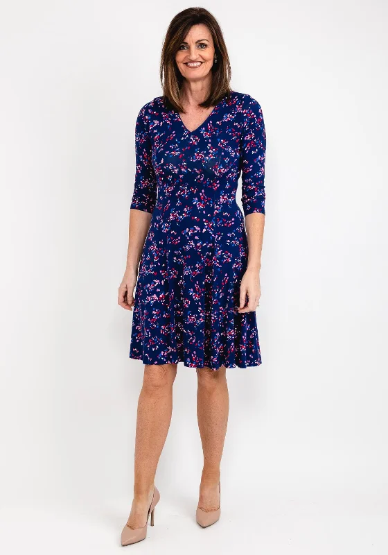Workwear-inspiredSandwich Speckle Print Flared Dress, Indigo Multi