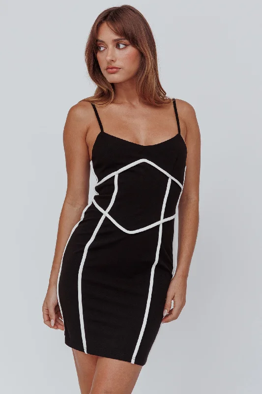 Minimal-glamShenae Piping Trim Mini Dress Black