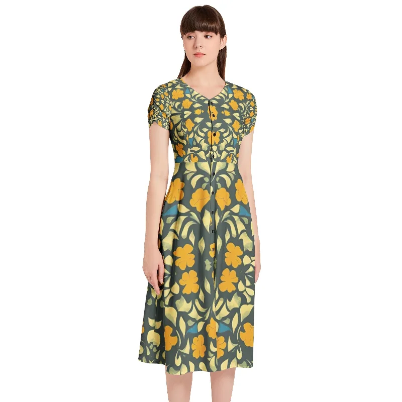 Tempting curvesWomen's Puff Sleeve Button Through Dress [JW]