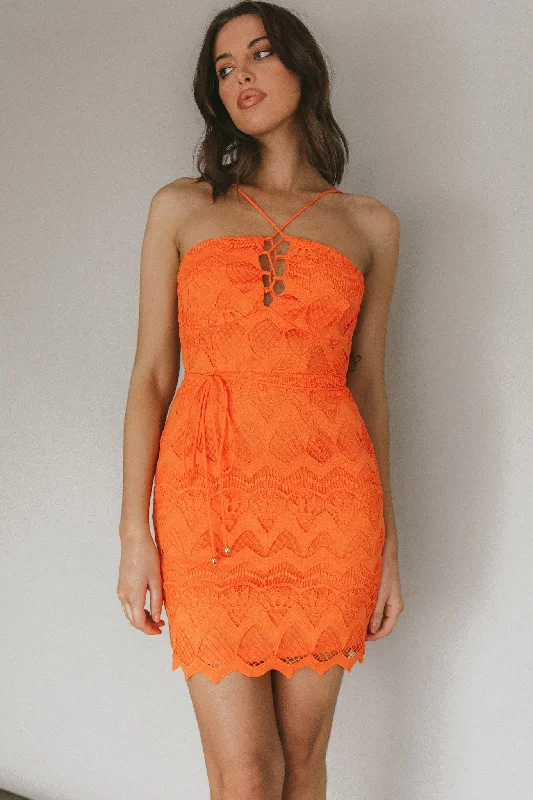 Streamlined-techSt Kilda Embroidered Lace Strappy Dress Coral