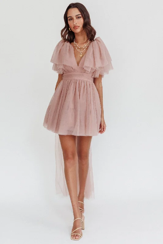Romantic laceStar Power Tulle Train Mini Dress Blush