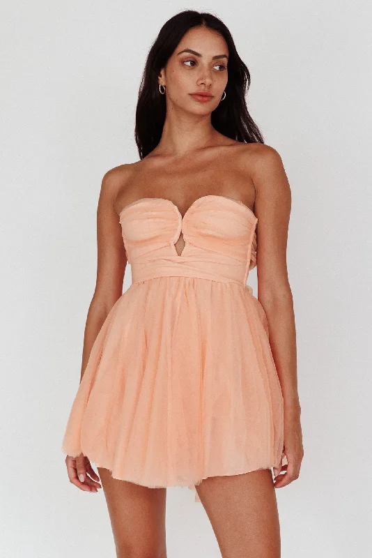 DramaticSummer Sweetheart Bow Back Mesh Mini Dress Peach