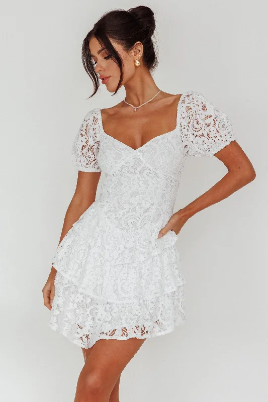 Sleek-functionalityTayah Tiered Lace Mini Dress Off White