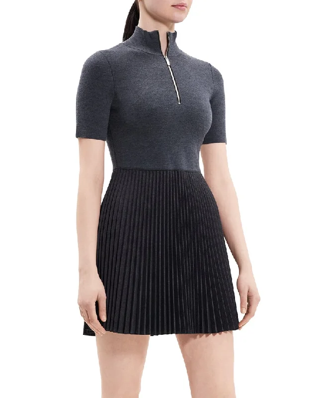 Elegant-minimalistTheory Zip-Up Combo Wool-Blend Sweaterdress