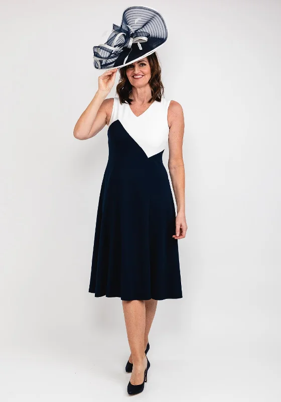 Neutral-tonedTia Colour Block Flared Midi Dress, Navy & White