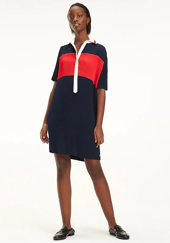 Off-the-shoulder eleganceTommy Hilfiger Frances Pleated Polo Dress, Navy