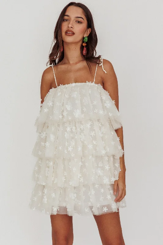 Poetic softnessTomorrow Tiered Ruffle Mini Dress Cream