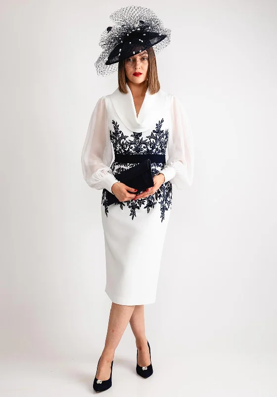 Feminine & simpleVeni Infantino Cowl Neck Chiffon Sleeve Dress, Ivory & Navy