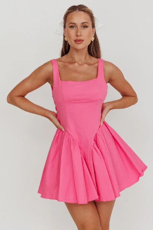 Pearl-embellishedVerdant Square Neck Flared Mini Dress Fuchsia