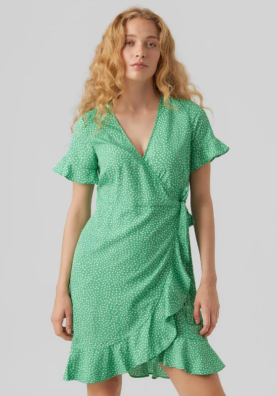 Structured yet softVero Moda Polka Dot Wrap Mini Dress, Bright Green