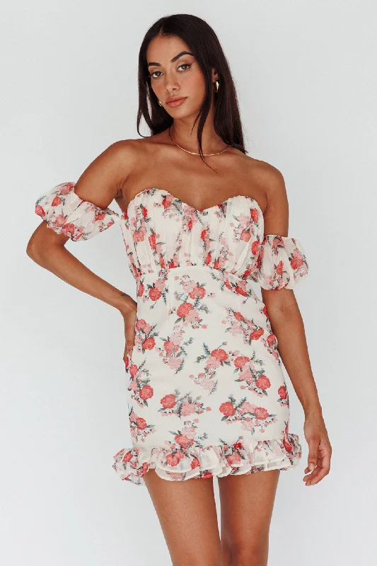 Runway-readyVerona Off-Shoulder Gathered Mini Dress Floral Red