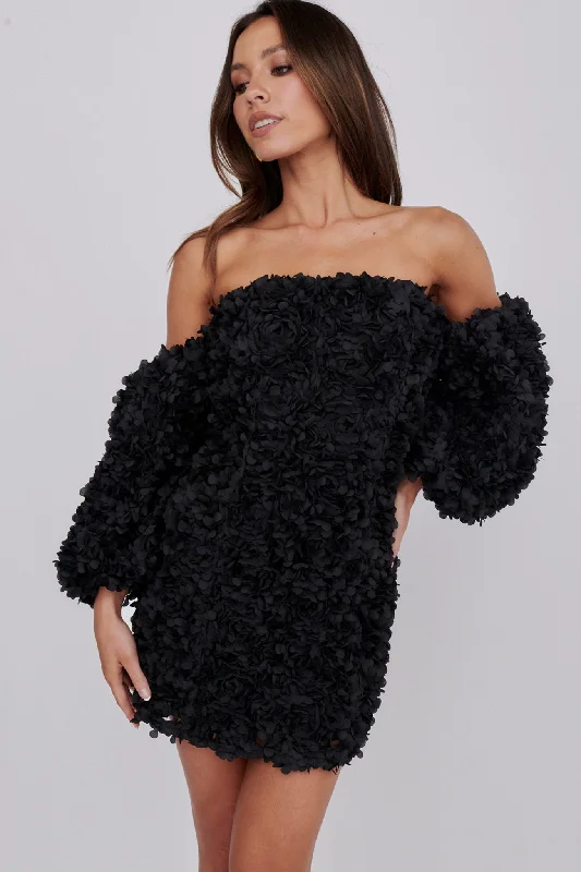 Elegant simplicityVive La Rose Off-Shoulder Embellished Mini Dress Black