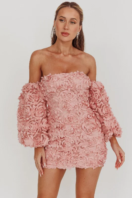 Structured-simplicityVive La Rose Off-Shoulder Floral Mini Dress Blush