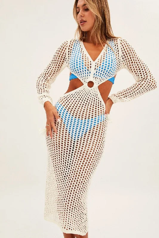 City-readyWhite Crochet Cutout Knit Dress