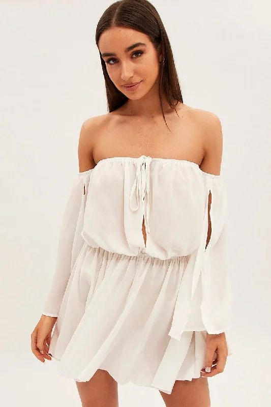 UniqueWhite Off Shoulder Skater Dress