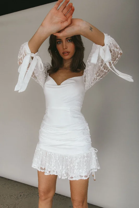 Ultra-feminineWith Love Long Sleeve Lace Mini Dress White