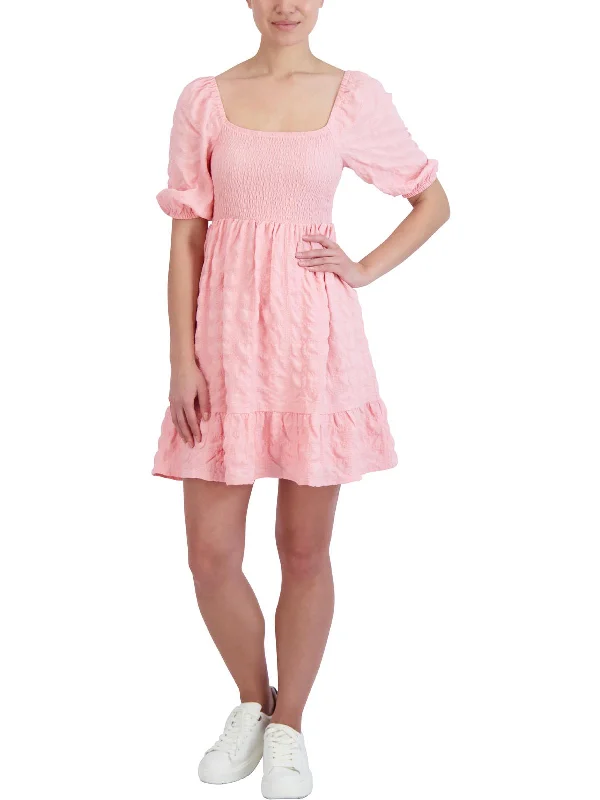 Dreamy chiffonWomens Puff Sleeve Short Mini Dress