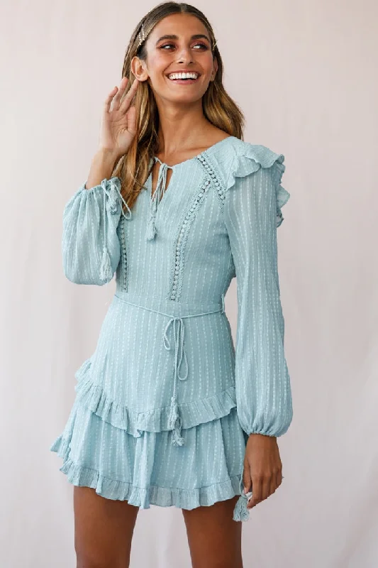Oversized-trendyYours Truly Bell Sleeve Ruffle Dress Sage