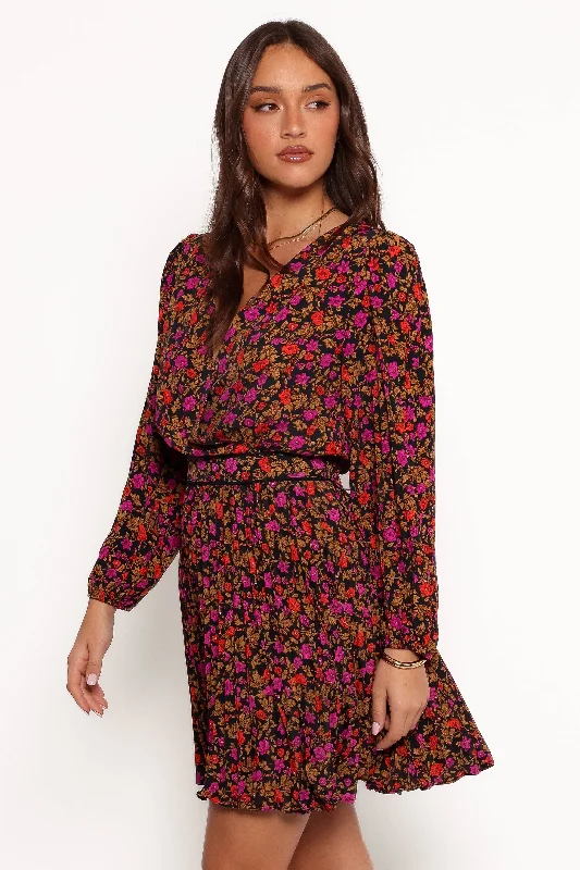 Effortless sophisticationZephyr Long Sleeve Mini Dress - Black Magenta