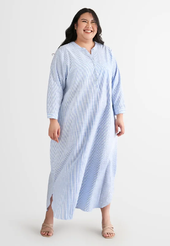 Airy & delicateLaura Stripes Long Shirt Jubah Dress - Blue