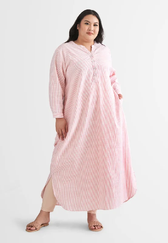 Goddess-likeLaura Stripes Long Shirt Jubah Dress - Pink