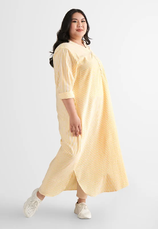 Whimsical charmLaura Stripes Long Shirt Jubah Dress - Yellow