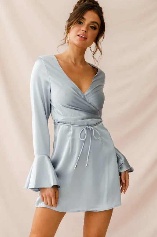 Ultra-modernNikki Flared Cuff Satin Dress Grey