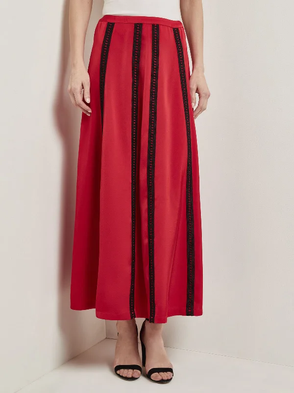 Luxe-casualA-Line Crepe de Chine Lace Applique Maxi Skirt
