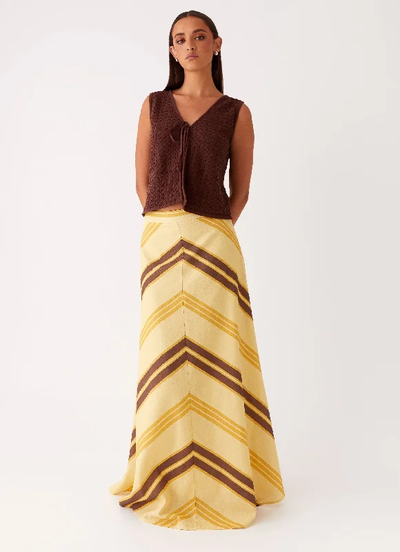 ExtravagantAbout Me Maxi Skirt - Yellow Brown Stripe