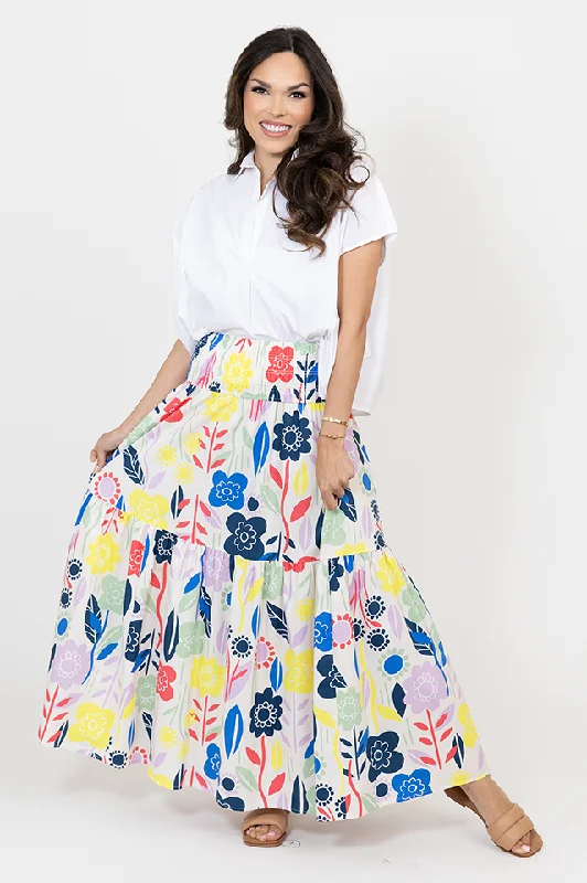 High-endAbstract Floral Smock Maxi Skirt