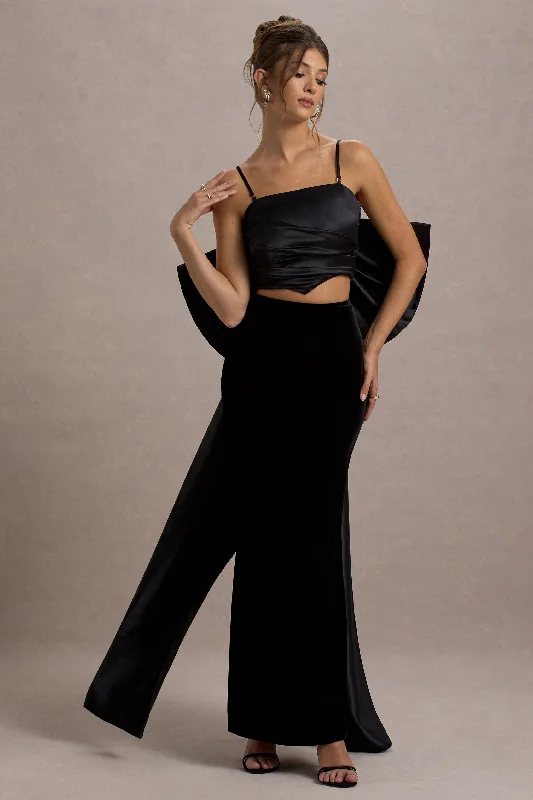 Urban-chicAlize | Black Velvet Split Maxi Skirt