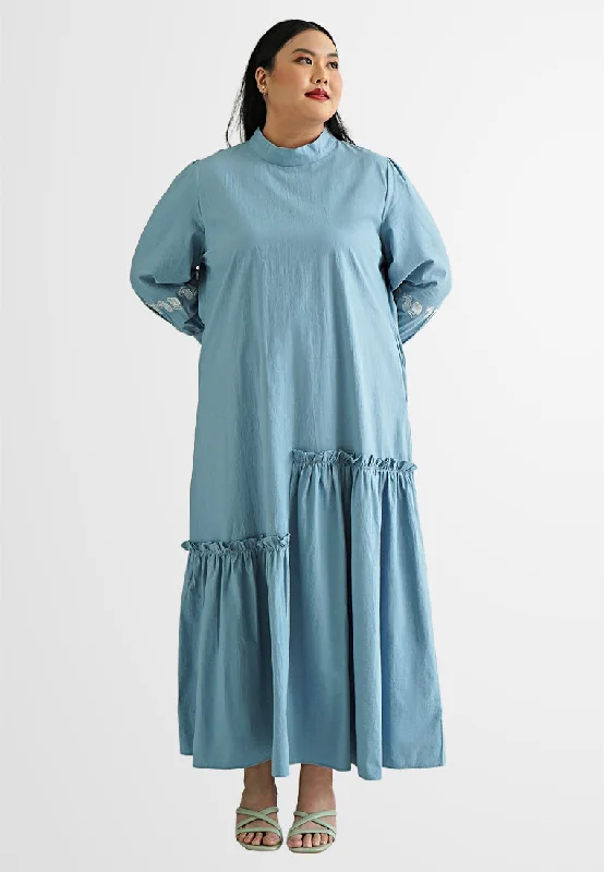 Runway-readyAlora High Neck Embroidery Ruffles Long Dress