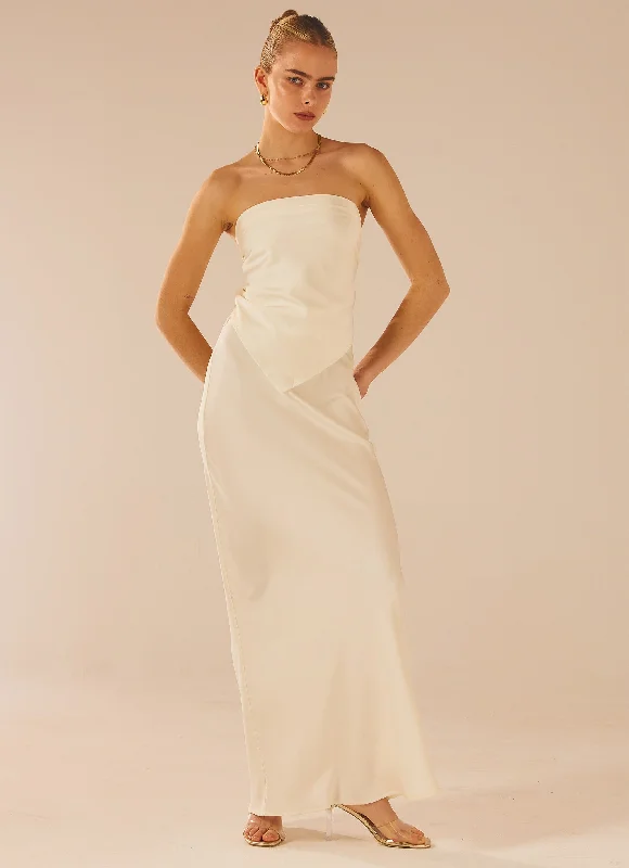 Rocker-chicAria Satin Maxi Skirt - Pearl