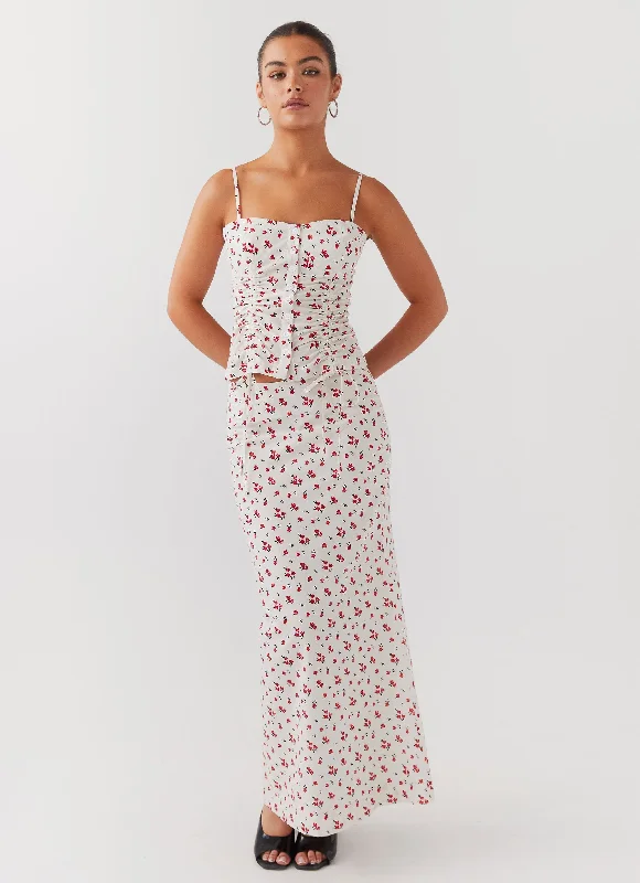 StylishAriana Linen Maxi Skirt - Poppy Floral