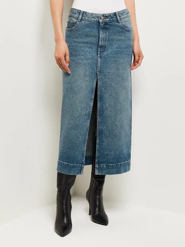 Denim-detailedAsra Denim Maxi Skirt, Aged Mid