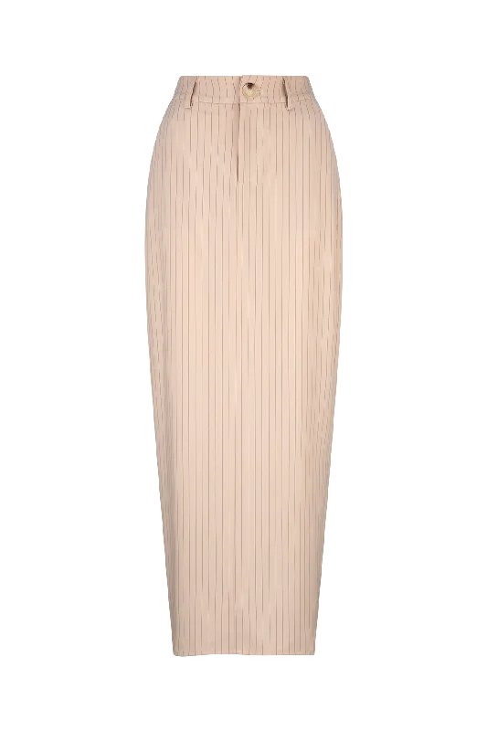 Multi-pocket-styleCURAAE Aveline Pinstripe Maxi Skirt In Beige