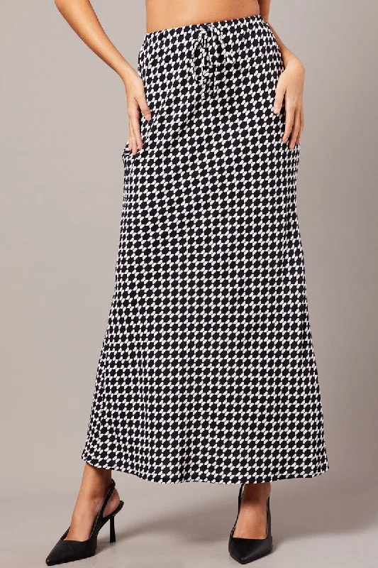 80s-inspiredBlack Geo Slip Skirt Maxi Drawstring Waist